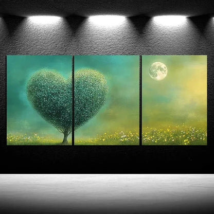 3pcs Heart Shaped Trees On The Grassland Metal Print Ready to Hang Art