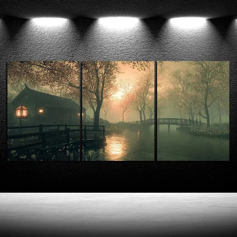 3pcs Beautiful Estate Design Scenery Metal Print Ready to Hang Art