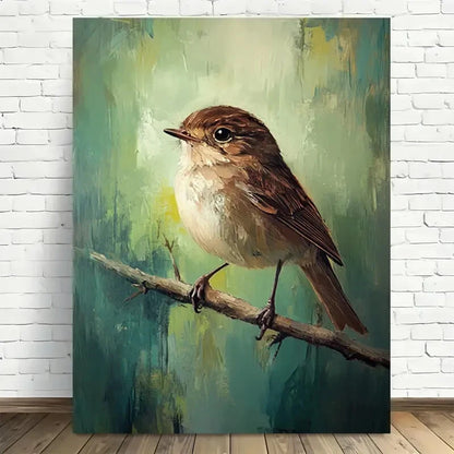 Beautiful Nature Serenity Bird On Branch Painting 40x60cm Metal Print Ready to Hang