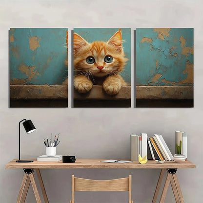 3pcs Animals Cat Kitten Murals Metal Print Ready to Hang Art