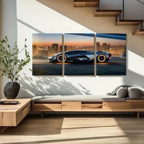 3pcs Black Lamborghini Super Car Vehicle Wall Art Canvas Unframed - High Quality Print 100% Australian Made Wall Canvas