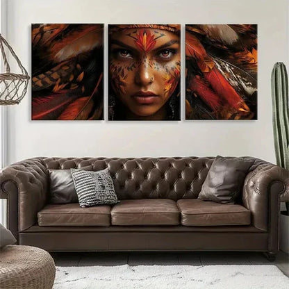 3pcs Indigenous Warrior Woman Beauty Prefect Wall Art Canvas Unframed - High Quality Print 100% Australian Made Wall Canvas