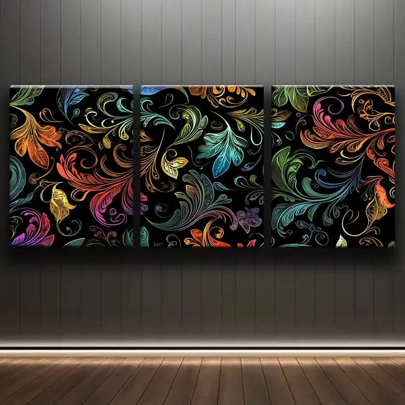 3pcs Colorful Paisley Pattern Wall Art Set Canvas Framed 60x90cm - High Quality Print 100% Australian Made Wall Canvas Ready to Hang