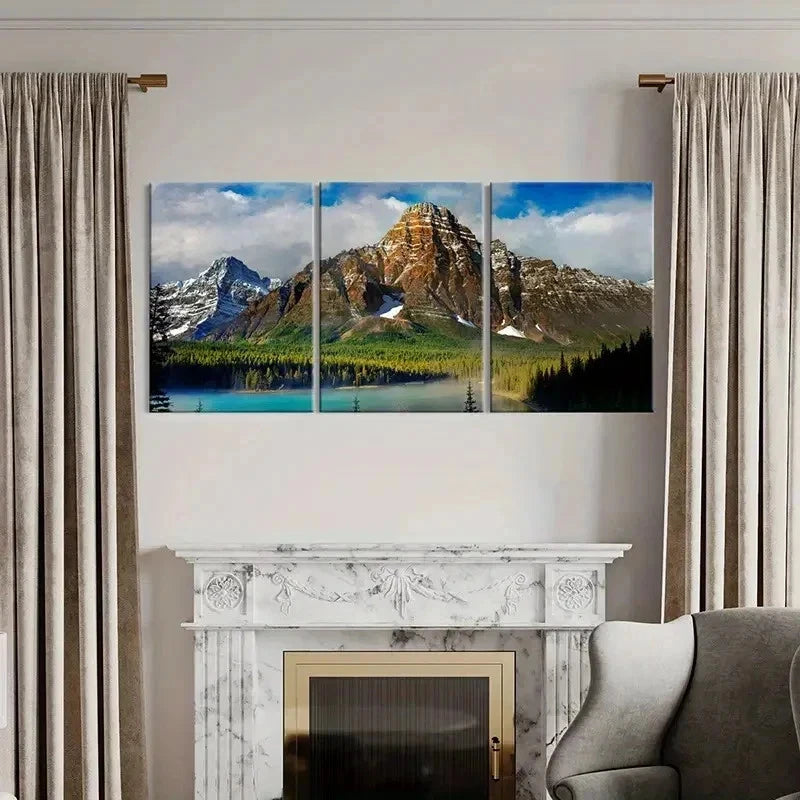 3pcs Lake Green Valley and Mountain Wall Art Set Canvas Framed 40x60cm - High Quality Print 100% Australian Made Wall Canvas Ready to Hang