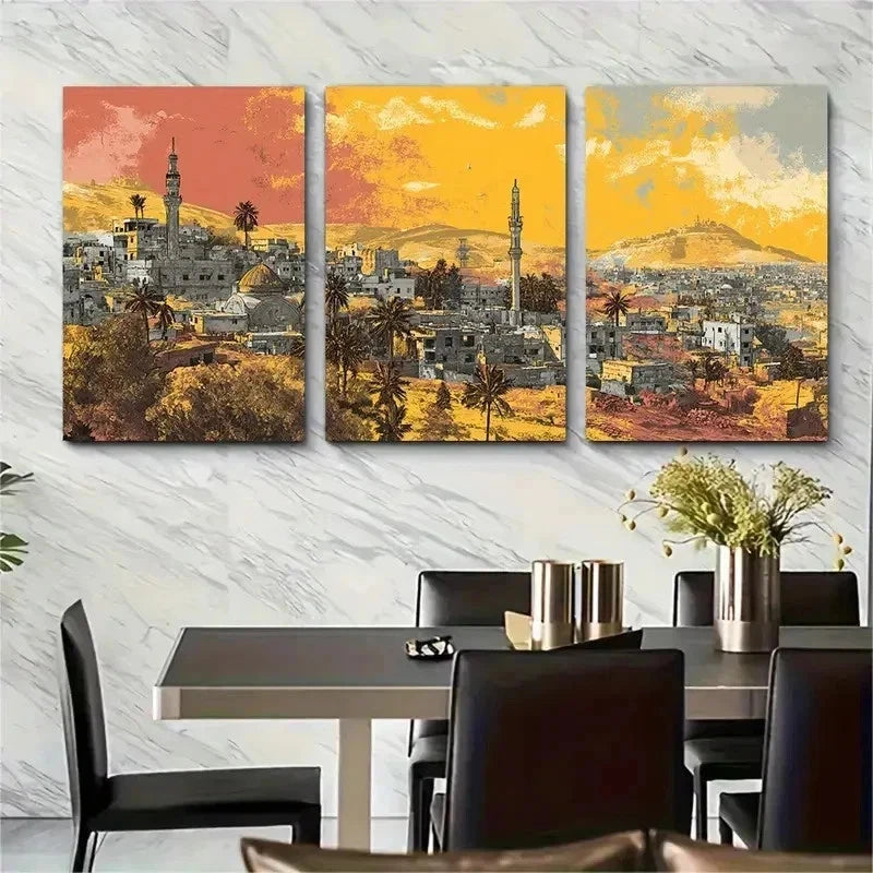 3pcs Islamic Middle East Travel Homs Perfect Wall Art Set Canvas Framed 50x70cm - High Quality Print 100% Australian Made Wall Canvas Ready to Hang