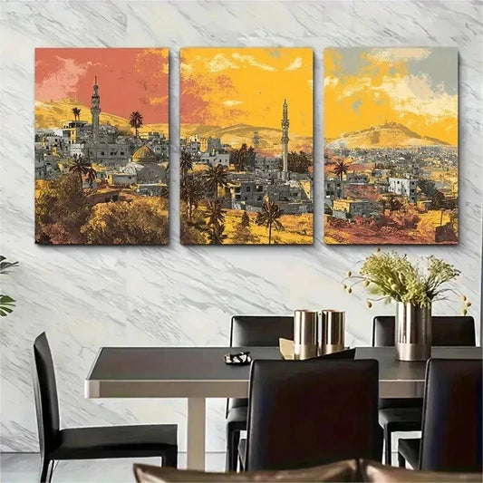 3pcs Islamic Middle East Travel Homs Perfect Wall Art Set Canvas Framed 50x70cm - High Quality Print 100% Australian Made Wall Canvas Ready to Hang