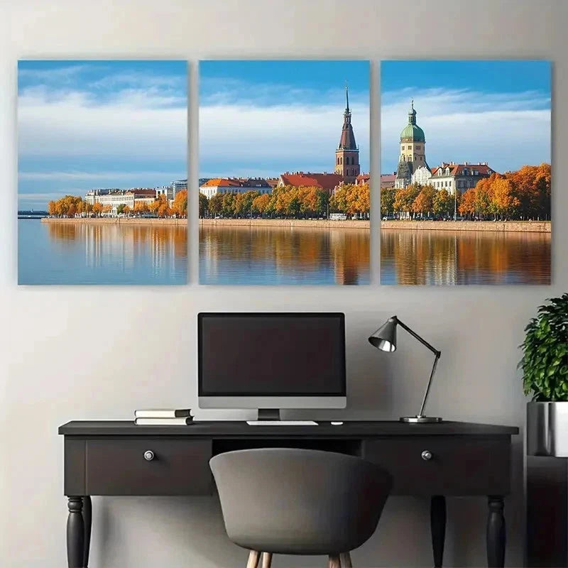 3pcs Minimalist Baltic Cityscape Decor Perfect Wall Art Set Canvas Framed 50x70cm - High Quality Print 100% Australian Made Wall Canvas Ready to Hang