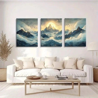 3pcs Stunning Mountain and Clouds Metal Print Ready to Hang Art