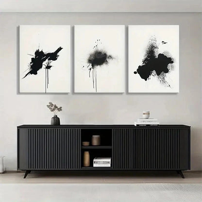 3pcs Black Ink Abstract Splatter Modern Perfect Wall Art Set Canvas Framed 40x60cm - High Quality Print 100% Australian Made Wall Canvas Ready to Hang