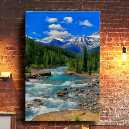 Mountain Stream Landscape & Blue Sky 60x90cm Metal Print Ready to Hang