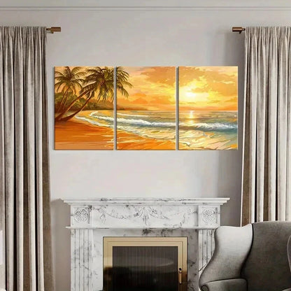 3pcs Vibrant Sunset Beach & Ocean Landscape Wall Art Set Canvas Framed 40x60cm - High Quality Print 100% Australian Made Wall Canvas Ready to Hang