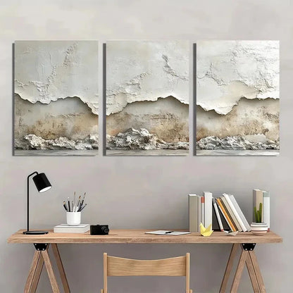 3pcs Minimalist Beige Textured Wall Art Metal Print Ready to Hang Art