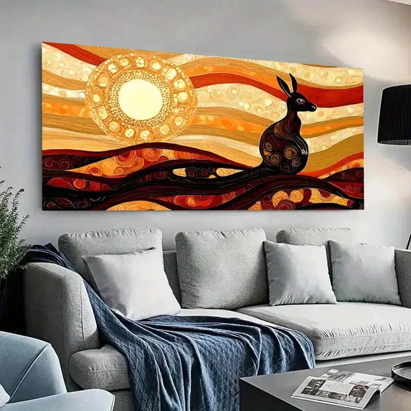 Vibrant Kangaroo & Sunset Wall Art Canvas Office Home Room Framed 120x60cm