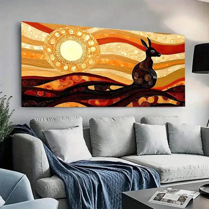 Vibrant Kangaroo & Sunset Wall Art Canvas Office Home Room Framed 120x60cm