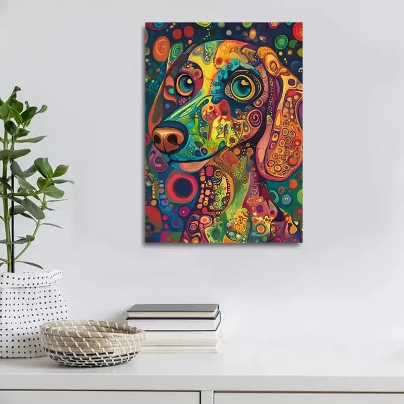 Contemporary Abstract Doodle Dog Painting 40x60cm Metal Print Ready to Hang