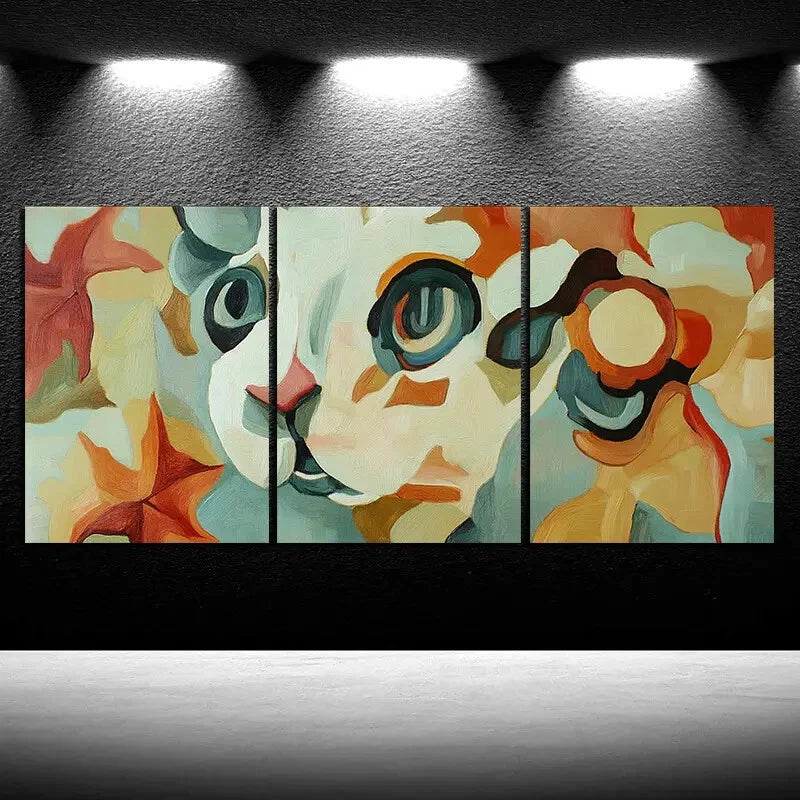 3pcs Abstract Cat Design Waterproof Metal Print Ready to Hang Art
