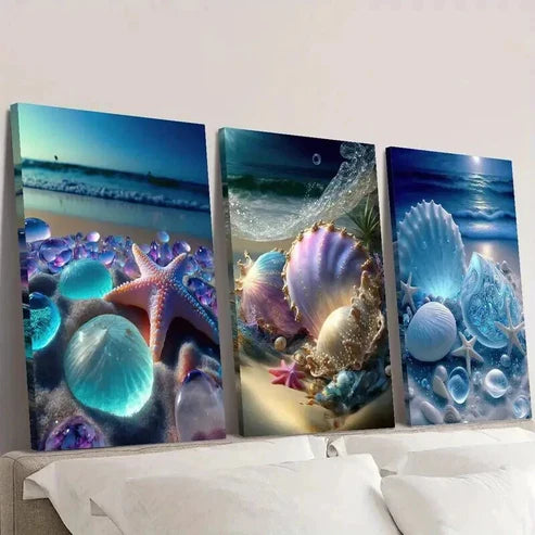 3pcs Starfish & Seashells Beach Scene  Wall Art Set Canvas Unframed - High Quality Print 100% Australian Made Wall Canvas