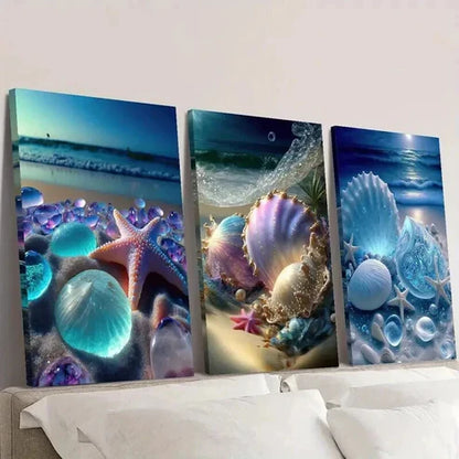 3pcs Starfish & Seashells Beach Scene  Wall Art Set Canvas Unframed - High Quality Print 100% Australian Made Wall Canvas