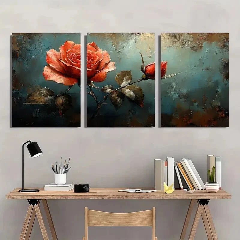 3pcs Vibrant Rose Elegant Floral Metal Print Ready to Hang Art