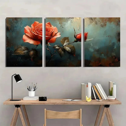 3pcs Vibrant Rose Elegant Floral Metal Print Ready to Hang Art