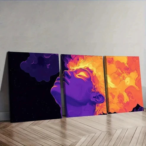 3pcs Purple Abstract Face Design Wall Art Set Canvas Unframed – High Quality Print 100% Australian Made Wall Canvas