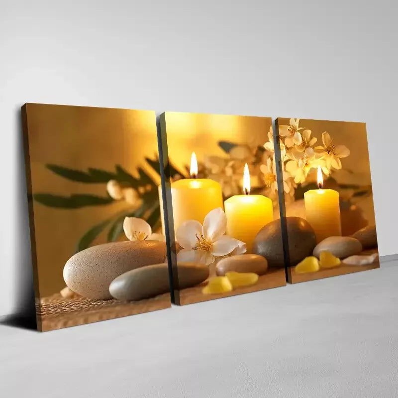 3pcsRelaxing Zen And Flowers Candles with stone Wall Art Set Canvas Framed 50x70cm - High Quality Print 100% Australian Made Wall Canvas Ready to Hang - Bella Home Decor