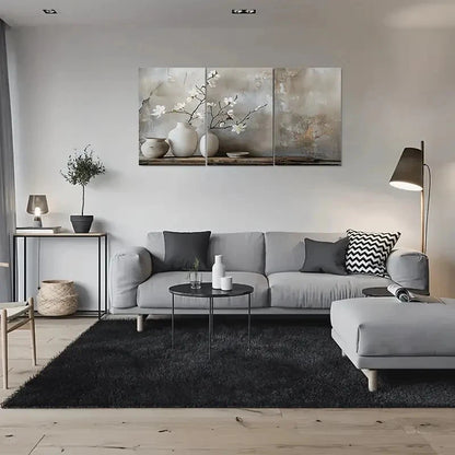 3pcs Minimalist White Flowers in Vases Metal Print Ready to Hang Art