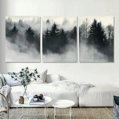 3pcs Foggy Forest Modern Landscape Prints  Wall Art Set Canvas Framed 40x60cm - High Quality Print 100% Australian Made Wall Canvas Ready to Hang