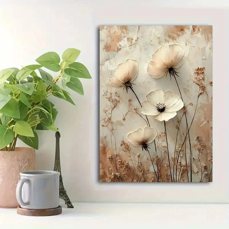 Beautiful Textured Beige Background Elegant Painting 40x60cm Metal Print Ready to Hang