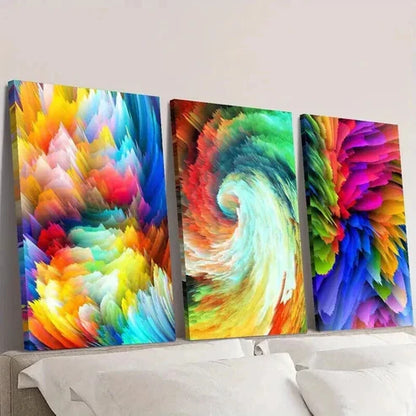 3pcs Vibrant Abstract Rainbow Explosion Wall Art Canvas Unframed - High Quality Print 100% Australian Made Wall Canvas