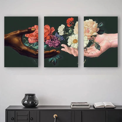 3pcs Floral Elegant Hand-Painted Flowers Metal Print Ready to Hang Art