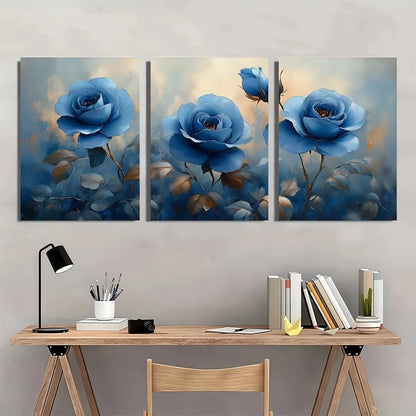 3pcs Color Blue Rose Theme Floral Theme Metal Print Ready to Hang Art