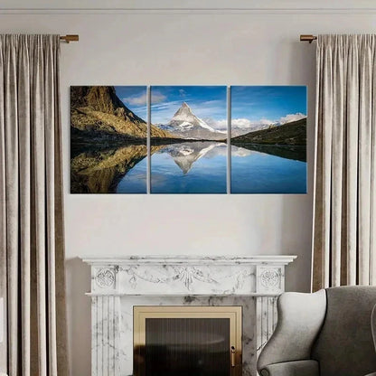 3pcs Lake Snowy Mountains Modern Landscape Wall Art Set Canvas Framed 40x60cm - High Quality Print 100% Australian Made Wall Canvas Ready to Hang