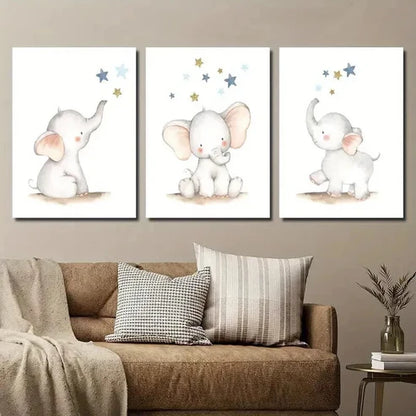 3pcs Elephant Star Art Cute Elephant Wall Art Set Canvas Unframed - High Quality Print 100% Australian Made Wall Canvas