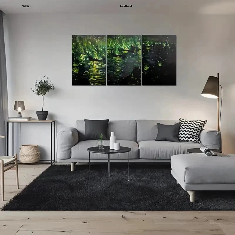 3pcs Abstract Night Forest Modern Green Metal Print Ready to Hang Art
