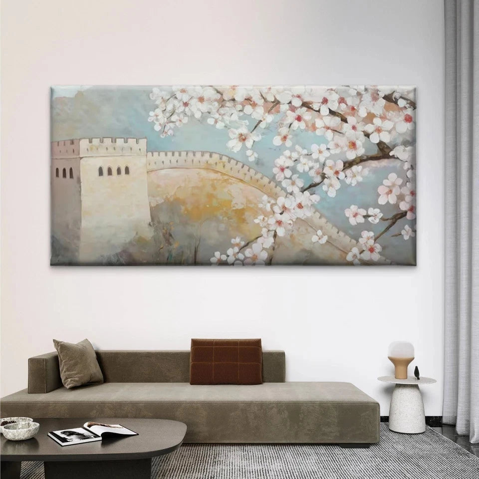 Great Wall of China & Cherry Wall Art Canvas Office Home Room Framed 120x60cm
