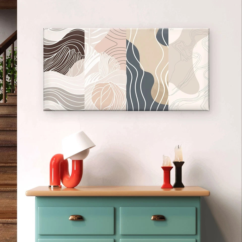 Neutral Multi Panel Abstract Wall Art Canvas Office Home Framed 120x60cm