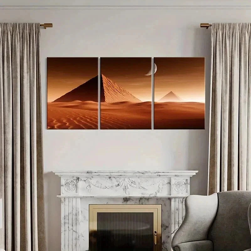 3pcs Pyramids Desert & Moon Landscape Wall Art Set Canvas Framed 40x60cm - High Quality Print 100% Australian Made Wall Canvas Ready to Hang