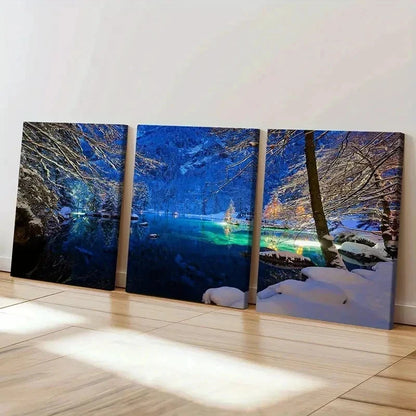 3pcs Snow Scene Nature Landscape Lake Wall Art Set Canvas Framed 40x60cm - High Quality Print 100% Australian Made Wall Canvas Ready to Hang
