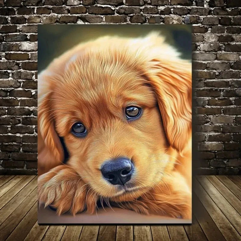 Beautiful Adorable Puppy Contemporary Painting 40x60cm Metal Print Ready to Hang