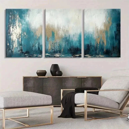 3pcs Abstract Teal Golden Hues Modern Perfect Wall Art Set Canvas Framed 40x60cm - High Quality Print 100% Australian Made Wall Canvas Ready to Hang