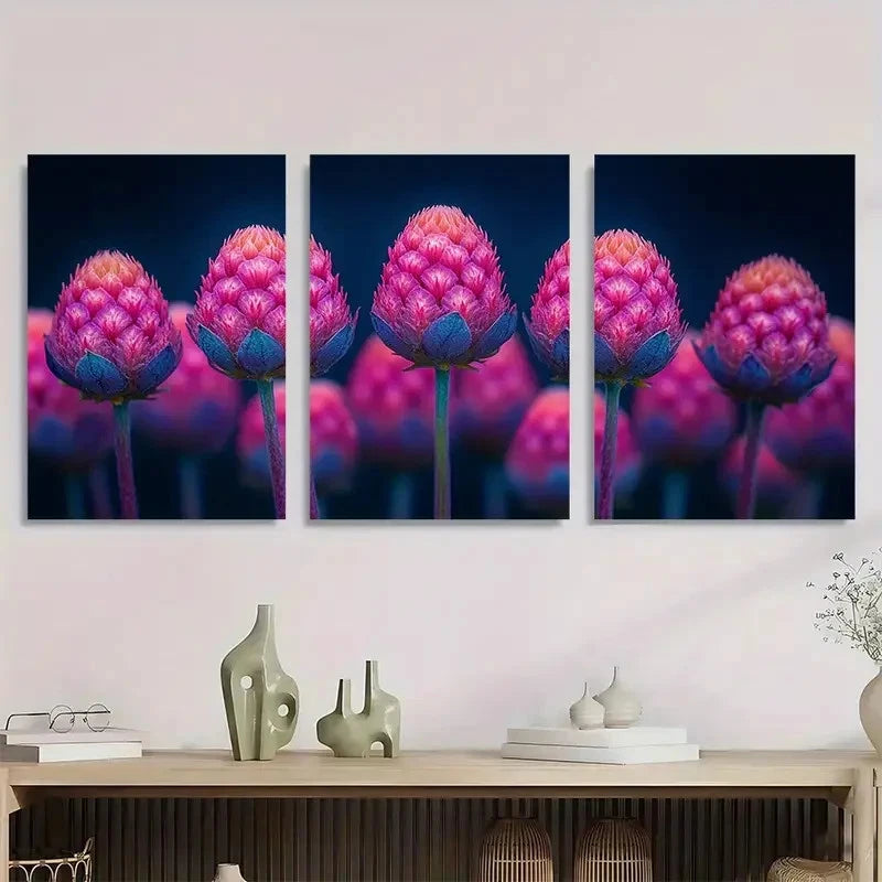 3pcs Gomphrena Flower Gardener Amaranth Perfect Wall Art Set Canvas Framed 40x60cm - High Quality Print 100% Australian Made Wall Canvas Ready to Hang