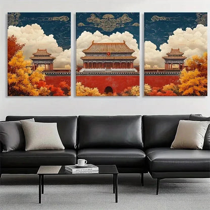 3pcs Chinese Ancient Architecture Sky Perfect Wall Art Set Canvas Framed 40x60cm - High Quality Print 100% Australian Made Wall Canvas Ready to Hang