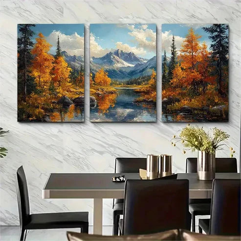 3pcs Autumn Trees & Mountain Range Perfect Wall Art Set Canvas Unframed - High Quality Print 100% Australian Made Wall Canvas
