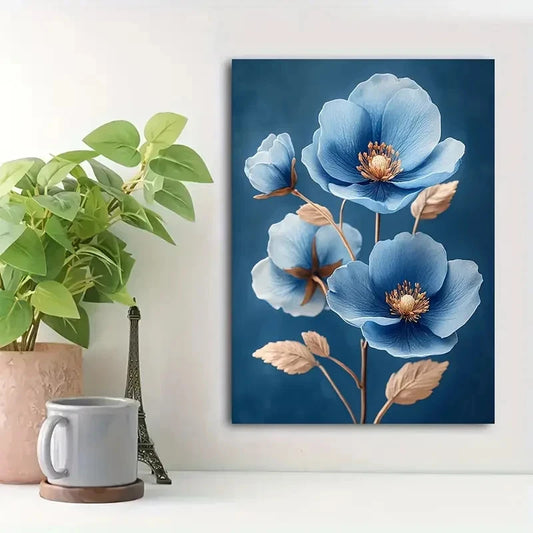 Beautiful Elegant Blue Botanical Painting 40x60cm Metal Print Ready to Hang