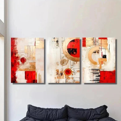 3pcs Modern Luxury Red Abstract Geometry Wall Art Set Canvas Framed 40x60cm - High Quality Print 100% Australian Made Wall Canvas Ready to Hang