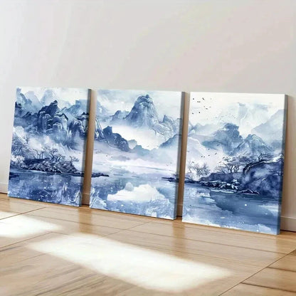 3pcs Classic Retro Chinese Landscape Wall Art Set Canvas Framed 40x60cm - High Quality Print 100% Australian Made Wall Canvas Ready to Hang