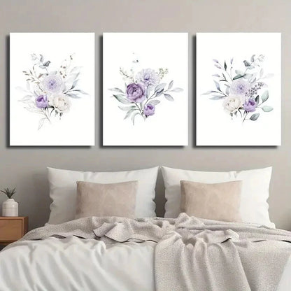 3pcs Bouquet Illustration Plant Flower Perfect Wall Art Set Canvas Framed 40x60cm - High Quality Print 100% Australian Made Wall Canvas Ready to Hang