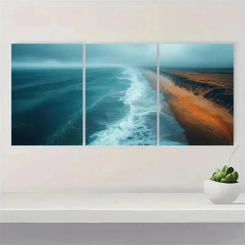 3pcs Emerald Green Beach Ocean Photography E Wall Art Set Canvas Unframed - High Quality Print 100% Australian Made Wall Canvas - Bella Home Decor