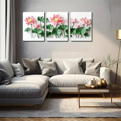 3pcs Watercolor Lotus Flower Triptych Perfect Wall Art Set Canvas Framed 40x60cm - High Quality Print 100% Australian Made Wall Canvas Ready to Hang